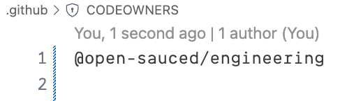 A CODEOWNERS file with one team in it, @open-sauced/engineering