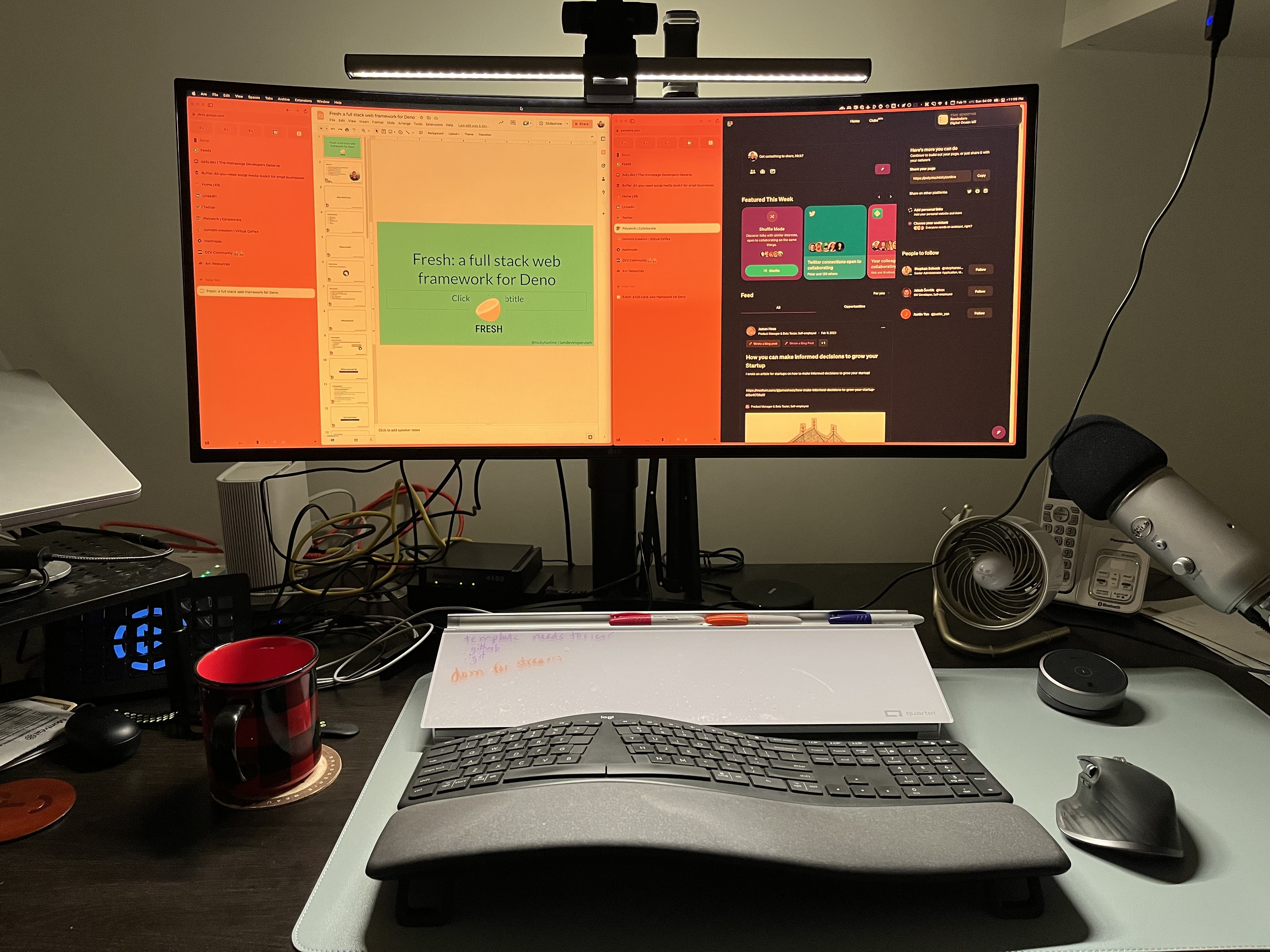 BenQ Halo Screenbar light on top of my monitor with the front and rear lighting on