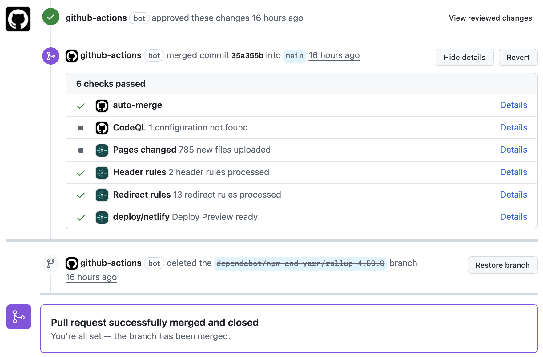 github-actions bot approving a PR