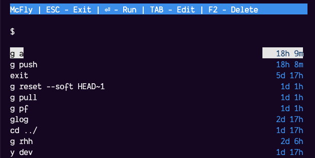 mcfly shell history search in action